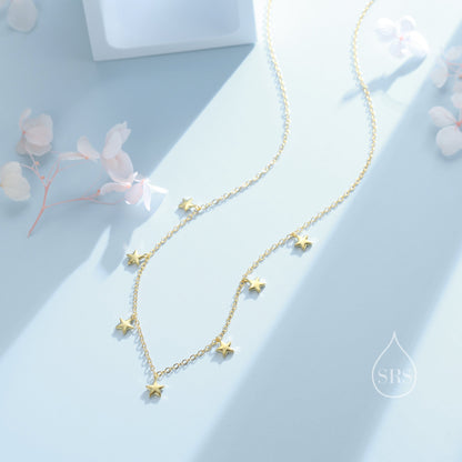 Star Choker Necklace in Sterling Silver, Silver or Gold, Star Collar Necklace, Short Necklace