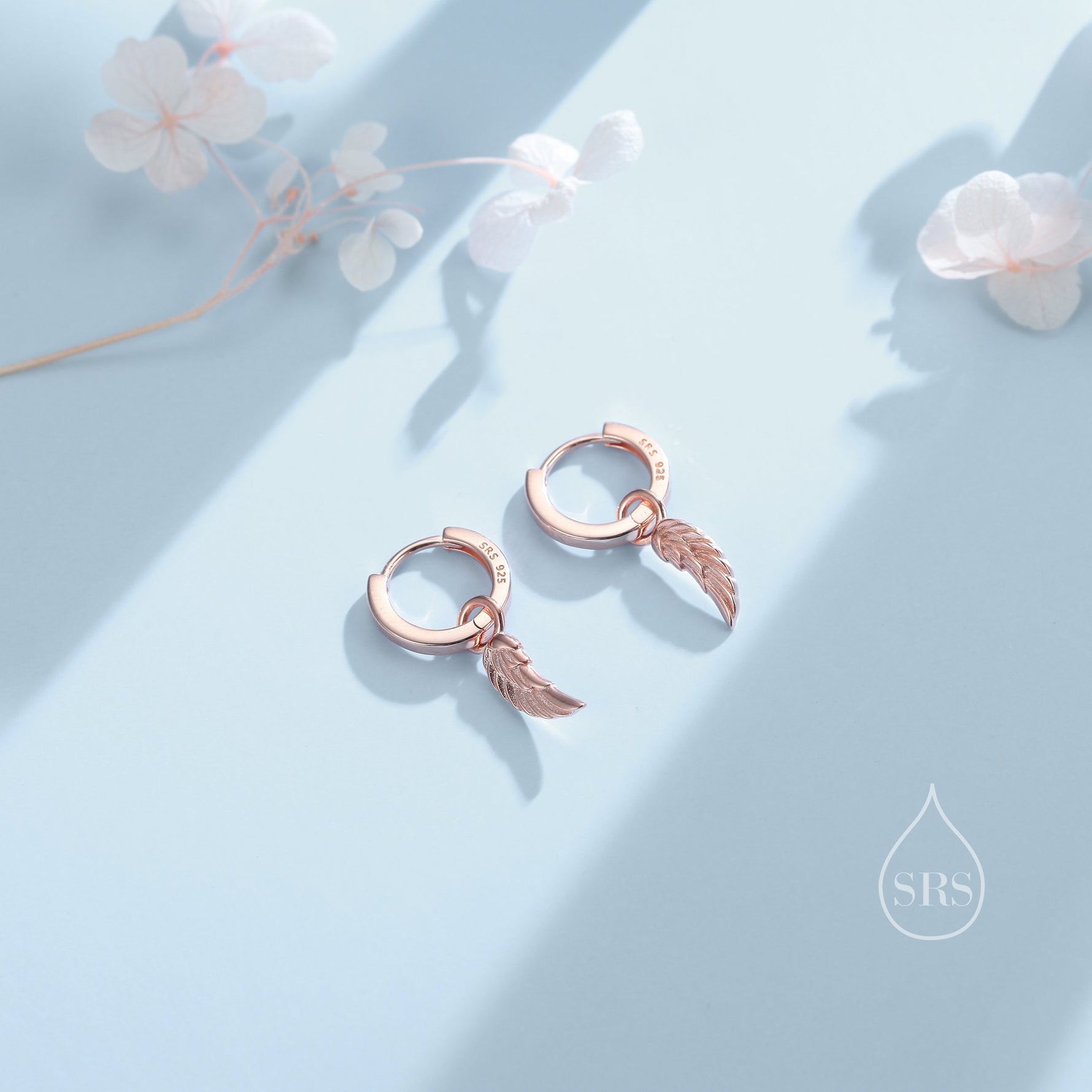 Tiny Angel Wing Huggie Hoop Earrings in Sterling Silver, Wing Earrings, Wing Feather Dangle Hoops, Wing Hoops, Angel Hoops