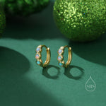Opal Huggie Hoops in Sterling Silver, 8mm Opal Hoops, Blue Opal or White Opal, Silver or Gold, Dainty Opal Hoops Earrings, Fire Opal Earring