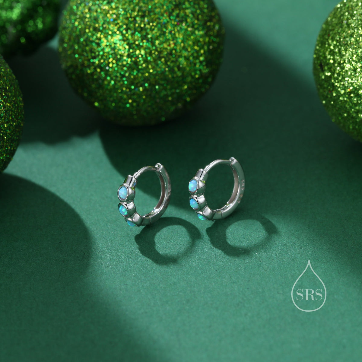 Opal Huggie Hoops in Sterling Silver, 8mm Opal Hoops, Blue Opal or White Opal, Silver or Gold, Dainty Opal Hoops Earrings, Fire Opal Earring