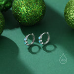 Opal Huggie Hoops in Sterling Silver, 8mm Opal Hoops, Blue Opal or White Opal, Silver or Gold, Dainty Opal Hoops Earrings, Fire Opal Earring