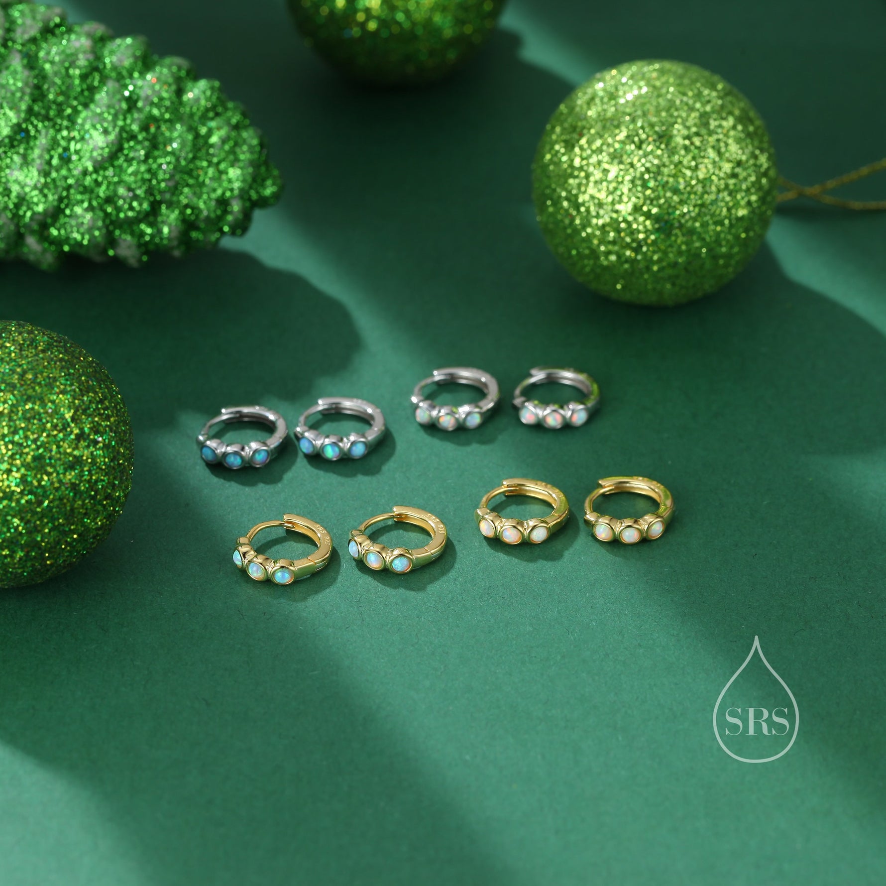 Opal Huggie Hoops in Sterling Silver, 8mm Opal Hoops, Blue Opal or White Opal, Silver or Gold, Dainty Opal Hoops Earrings, Fire Opal Earring