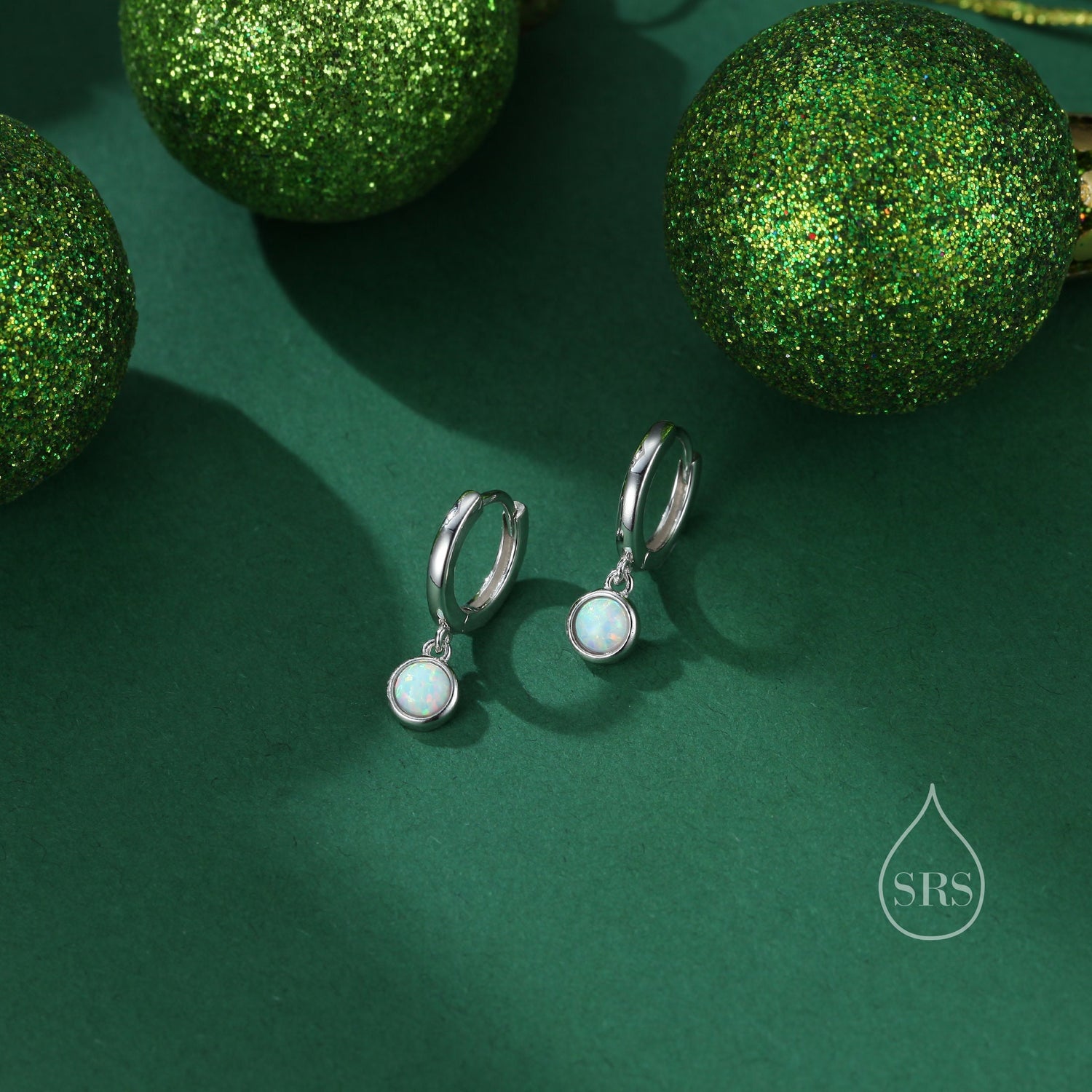 Sterling Silver Dangling 4mm Opal Hoop Earrings, Blue Opal or Fire Opal Charm Dangle Hoop Earrings, Silver or Gold