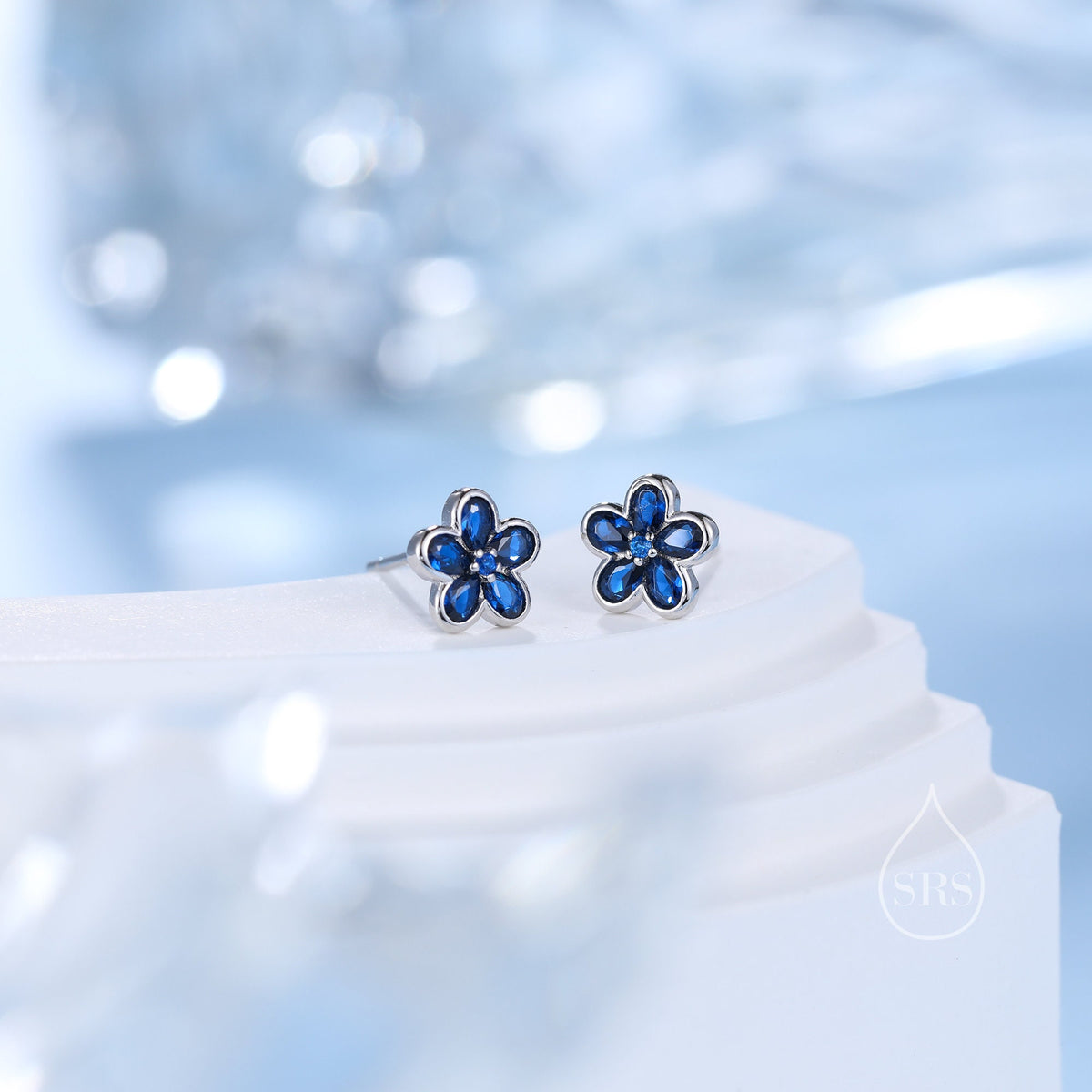 Flower CZ Stud Earrings in Sterling Silver, Forget Me Not Floral CZ Earrings, Silver or Gold, Flower CZ Earrings