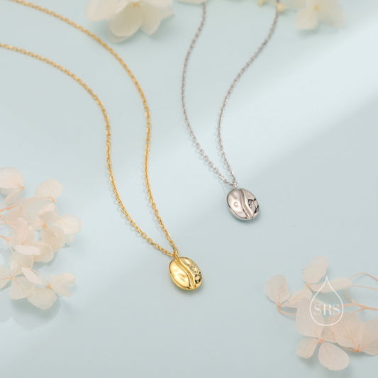 Coffee Bean Pendant Necklace in Sterling Silver, Silver or Gold, Coffee Necklace, Coffee Lover, Coffee Pendant