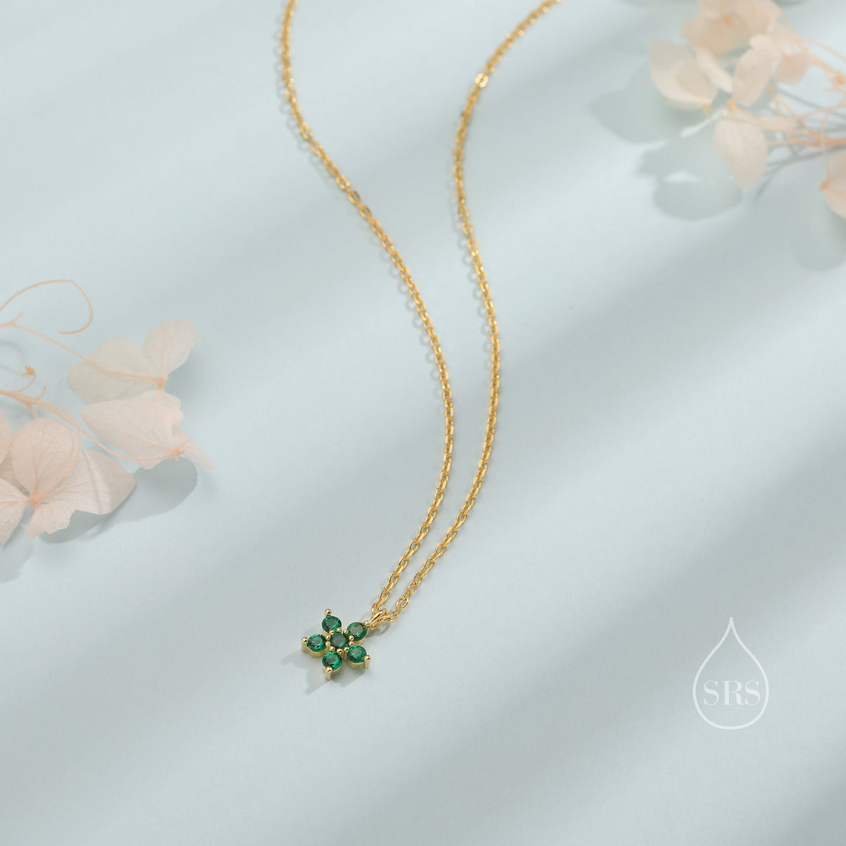 Tiny Forget Me Not Flower CZ Necklace in Sterling Silver, Silver or Gold, Various Colours, Tiny CZ Flower Pendant