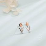 Tulip Flower Stud Earrings in Sterling Silver, Two Tone Finish, Flower Earrings, Tulip Earrings