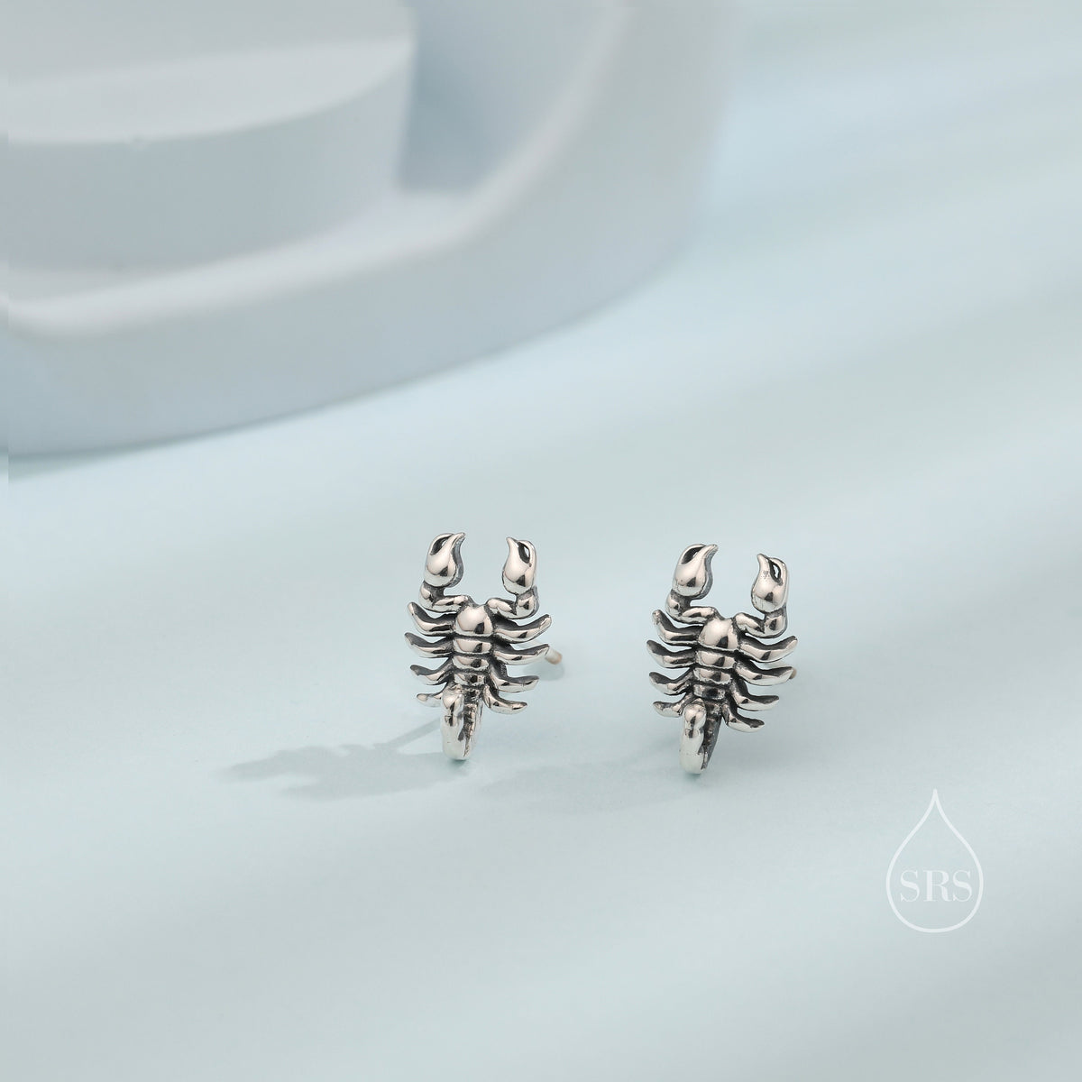 Tiny Scorpion Stud Earrings in Sterling Silver, Oxidised Finish, Scorpion Earrings