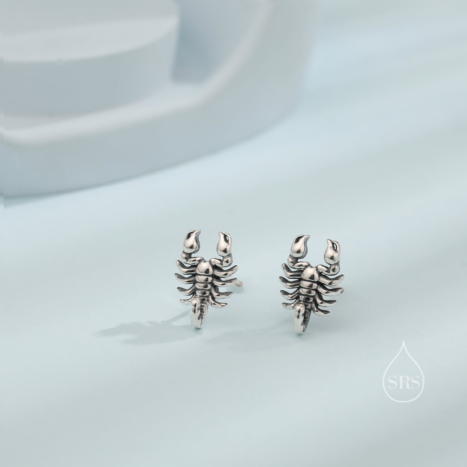 Tiny Scorpion Stud Earrings in Sterling Silver, Oxidised Finish, Scorpion Earrings
