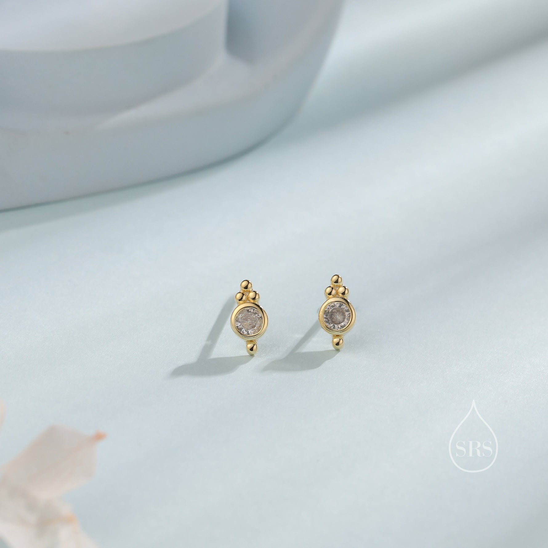 Extra Tiny CZ Crystal with Dot Trio Stud Earrings, Dot Earrings, Sparkly Earrings, Minimalist Extra Small earrings