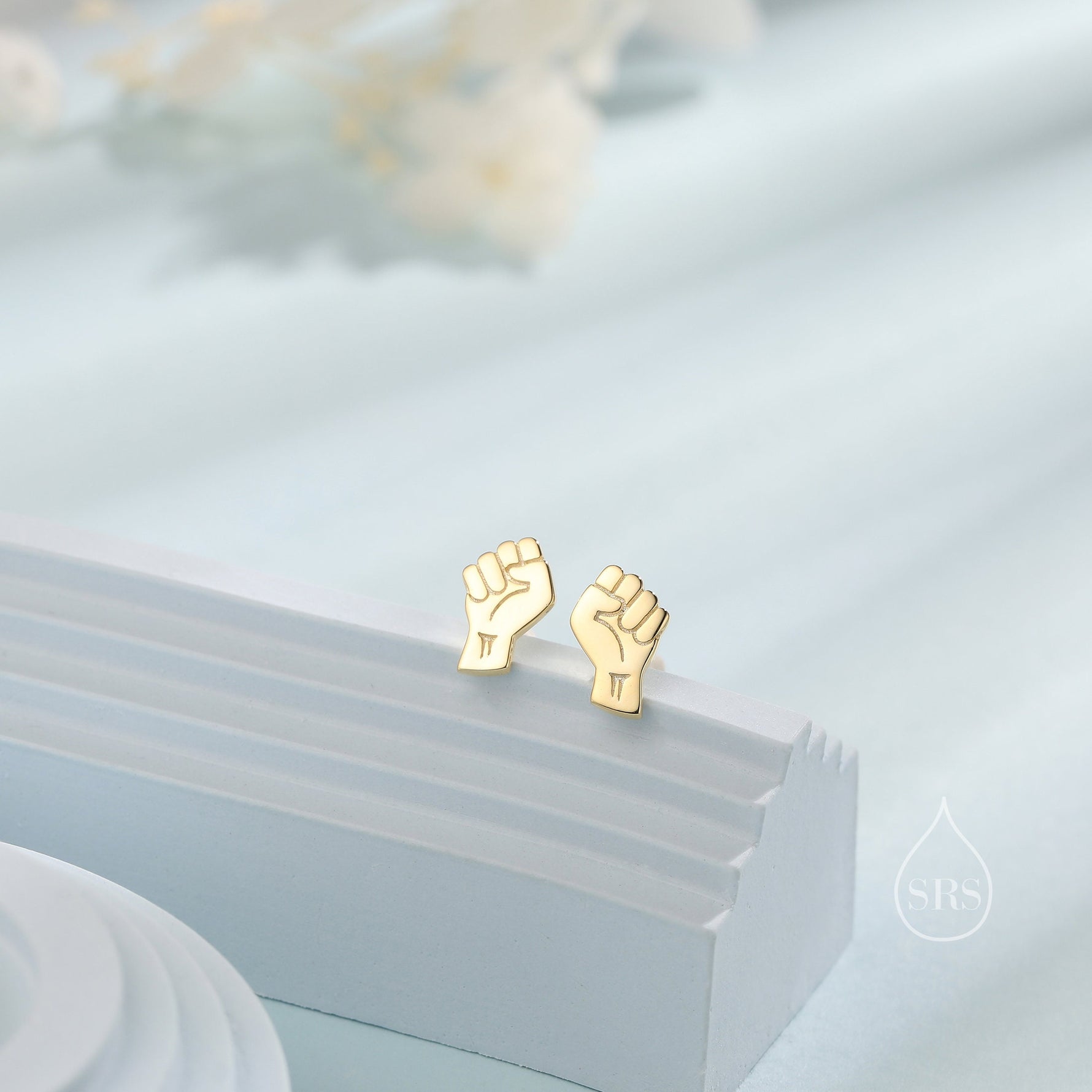 Power Fist Stud Earrings in Sterling Silver, Silver, Gold or Rose Gold, Butterfly Earrings, Tiny in Size, Black Lives Matter Earrings