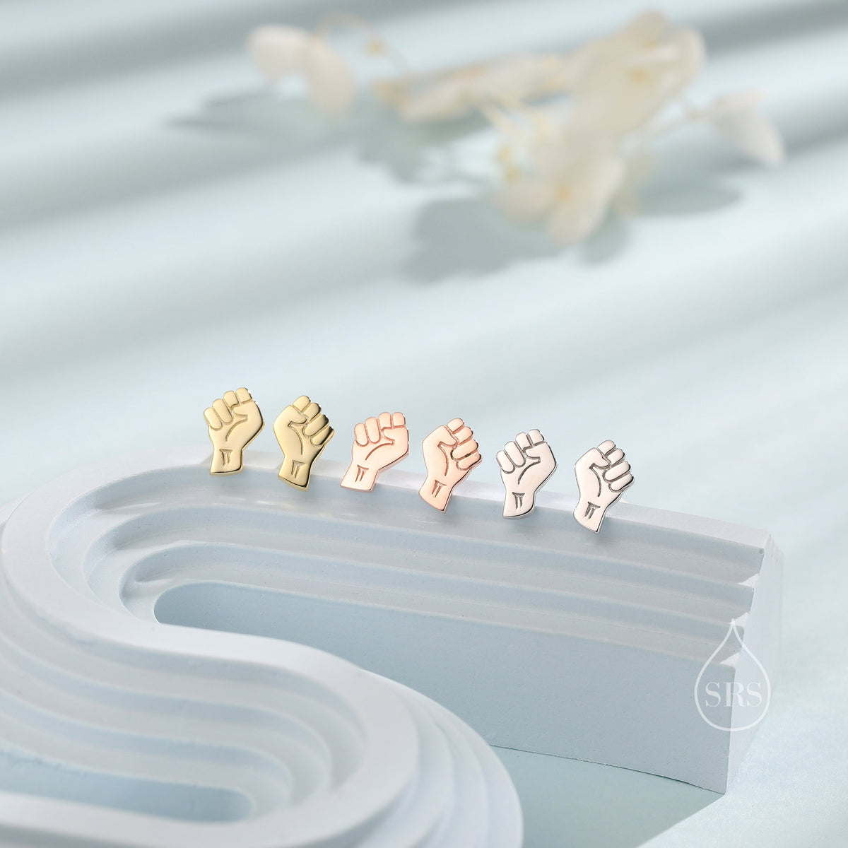 Power Fist Stud Earrings in Sterling Silver, Silver, Gold or Rose Gold, Butterfly Earrings, Tiny in Size, Black Lives Matter Earrings