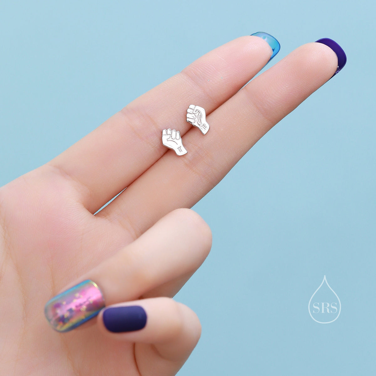 Power Fist Stud Earrings in Sterling Silver, Silver, Gold or Rose Gold, Butterfly Earrings, Tiny in Size, Black Lives Matter Earrings