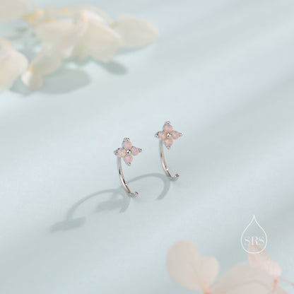 Extra Tiny Hydrangea Flower Huggie Hoop Earrings in Sterling Silver, Silver or Gold, Hydrangea Earrings