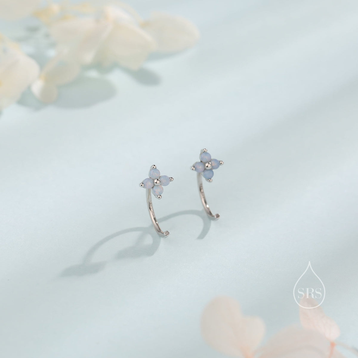 Extra Tiny Hydrangea Flower Huggie Hoop Earrings in Sterling Silver, Silver or Gold, Hydrangea Earrings
