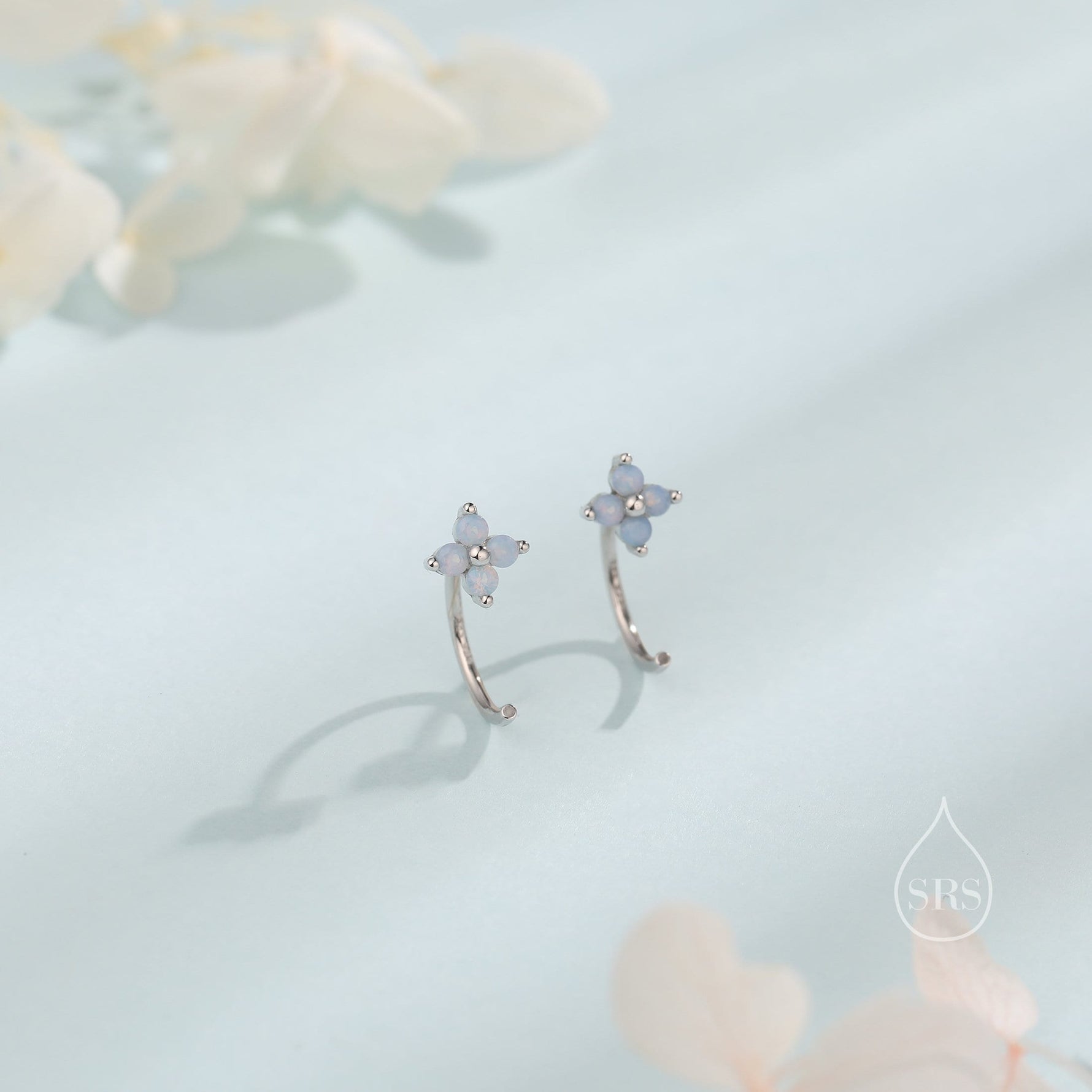 Extra Tiny Hydrangea Flower Huggie Hoop Earrings in Sterling Silver, Silver or Gold, Hydrangea Earrings