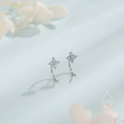 Extra Tiny Hydrangea Flower Huggie Hoop Earrings in Sterling Silver, Silver or Gold, Hydrangea Earrings