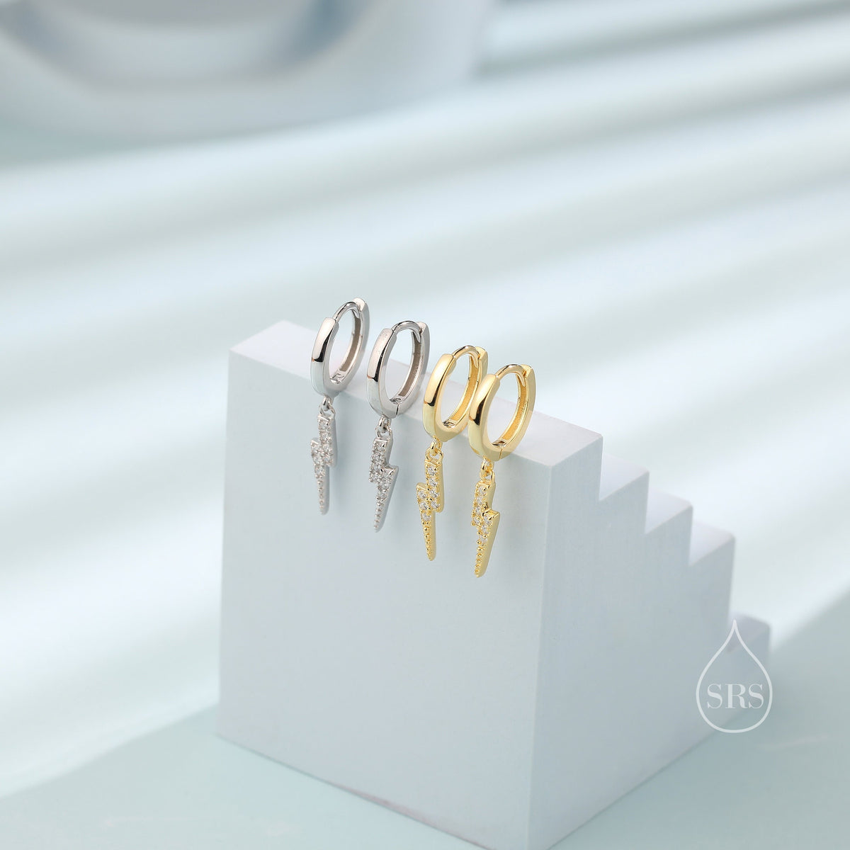 CZ Lightning Bolt Huggie Hoop Earrings in Sterling Silver, Silver or Gold, Lightening Bolt Hoop Earrings, Lightning Bolt