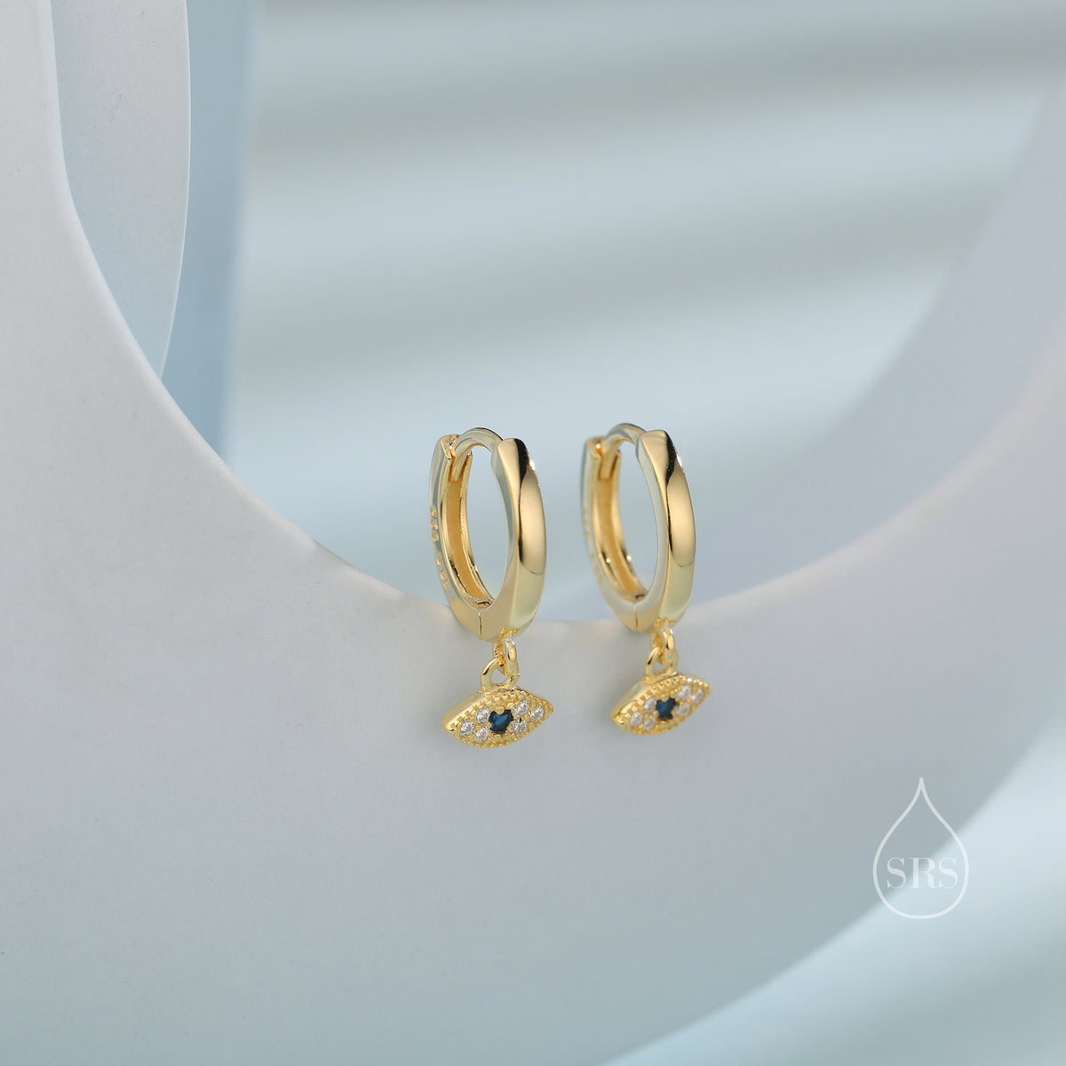 Tiny Evil Eye Huggie Hoop Earrings in Sterling Silver, Silver, Gold or Rose Gold Eye Hoops, Evil Eye Earrings