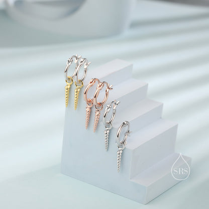 Unicorn Horn Huggie Hoop Earrings in Sterling Silver, Silver, Gold or Rose Gold Eye Hoops, Spiral Spike Hoops