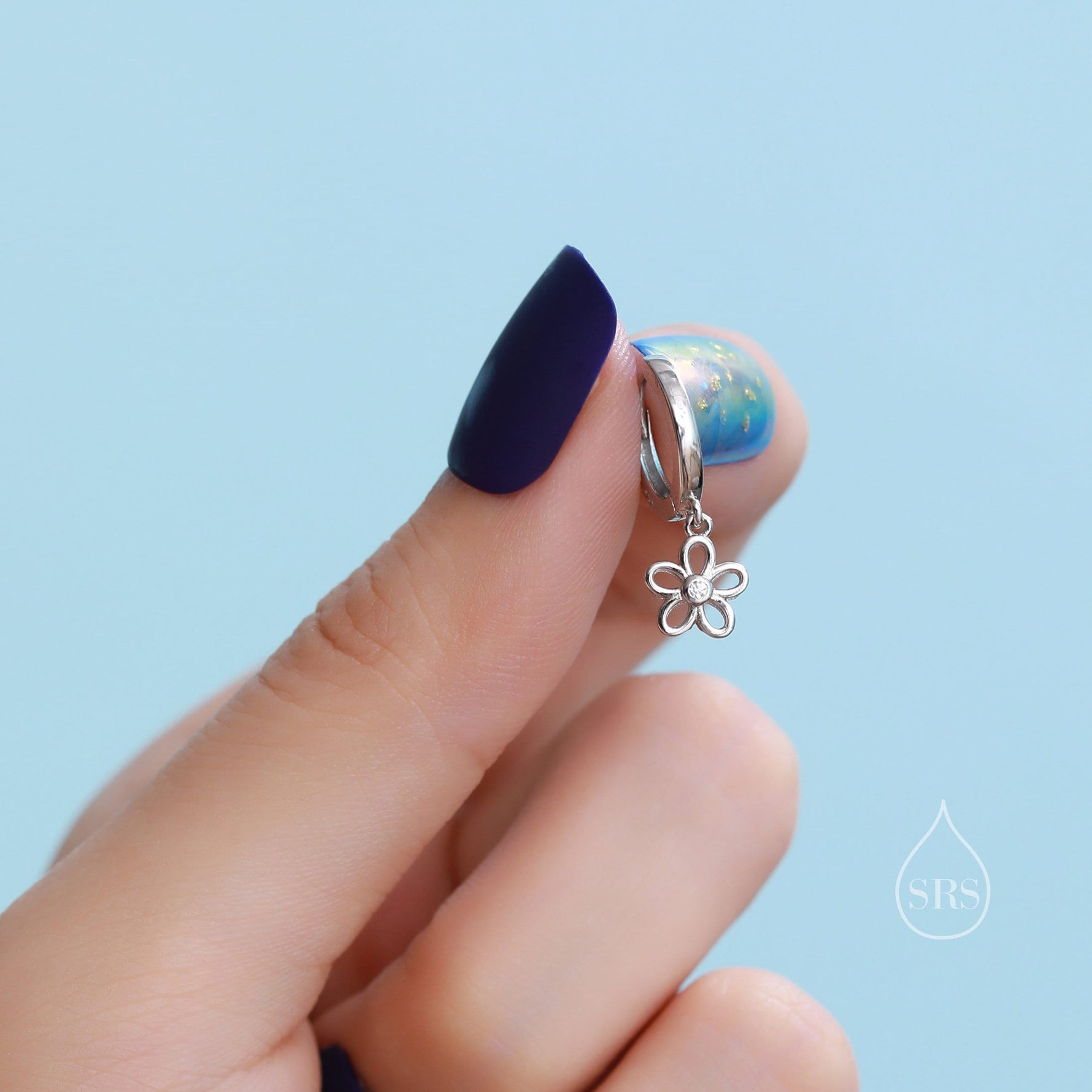 Forget Me Not Flower Huggie Hoop Earrings in Sterling Silver, Silver, Gold or Rose Gold, Tiny Flower Hoops