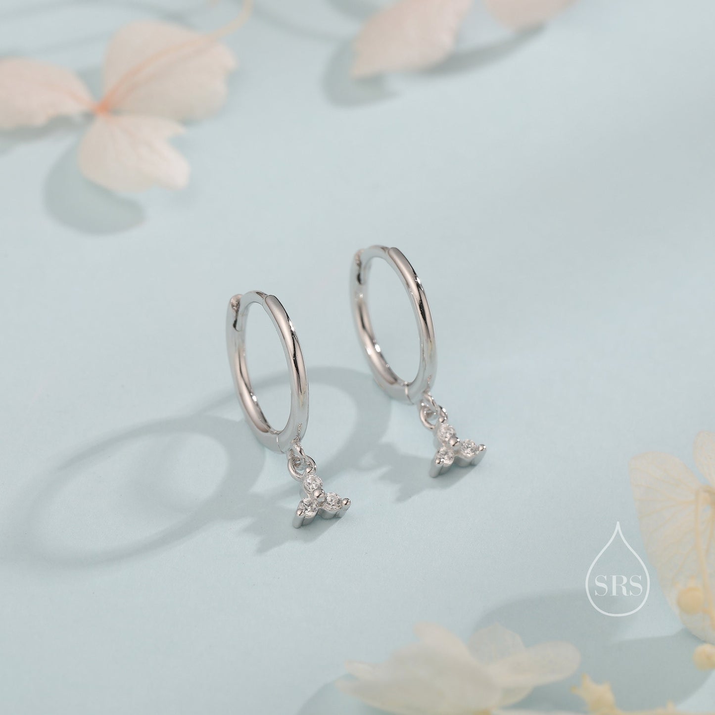 Extra Tiny Three CZ Huggie Hoop Earrings in Sterling Silver, Silver or Gold, 6 Colour Options, Green, Blue, Pink, Purple or Clear CZ