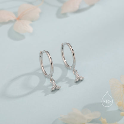 Extra Tiny Three CZ Huggie Hoop Earrings in Sterling Silver, Silver or Gold, 6 Colour Options, Green, Blue, Pink, Purple or Clear CZ