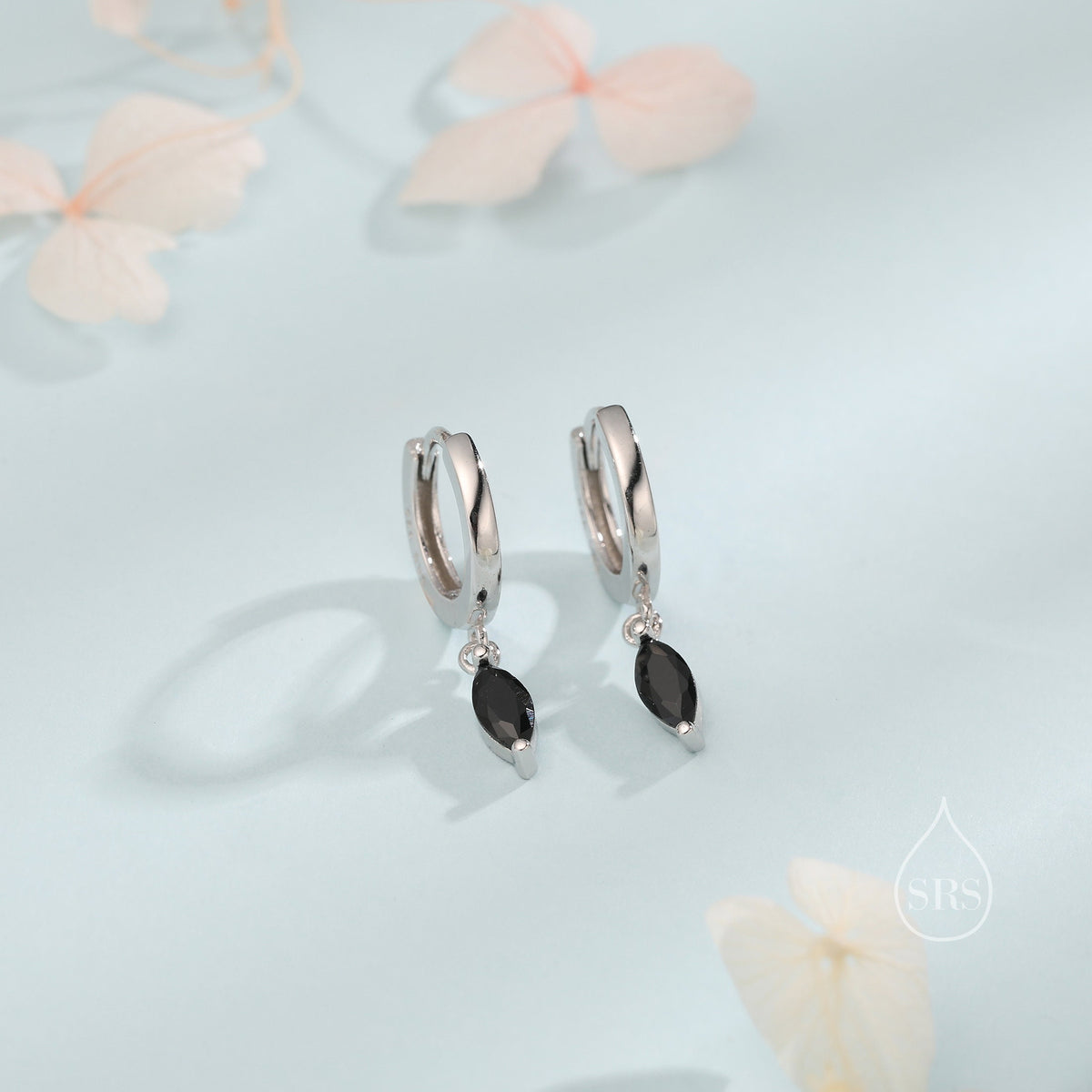 Extra Tiny Marquise CZ Huggie Hoop Earrings in Sterling Silver, Silver or Gold, 6 Colour Options, Green, Blue, Pink, Purple or Clear CZ