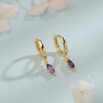 Extra Tiny Marquise CZ Huggie Hoop Earrings in Sterling Silver, Silver or Gold, 6 Colour Options, Green, Blue, Pink, Purple or Clear CZ