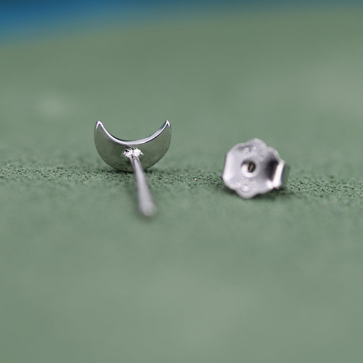 Sterling Silver Moon 16G Internally Threaded Flat Back Earrings