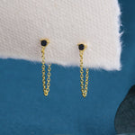 Black CZ and Chain Ear Jacket in Sterling Silver, Silver or Gold, Front and Back Earrings, Two Part Earrings, CZ with Linking Chain Earring