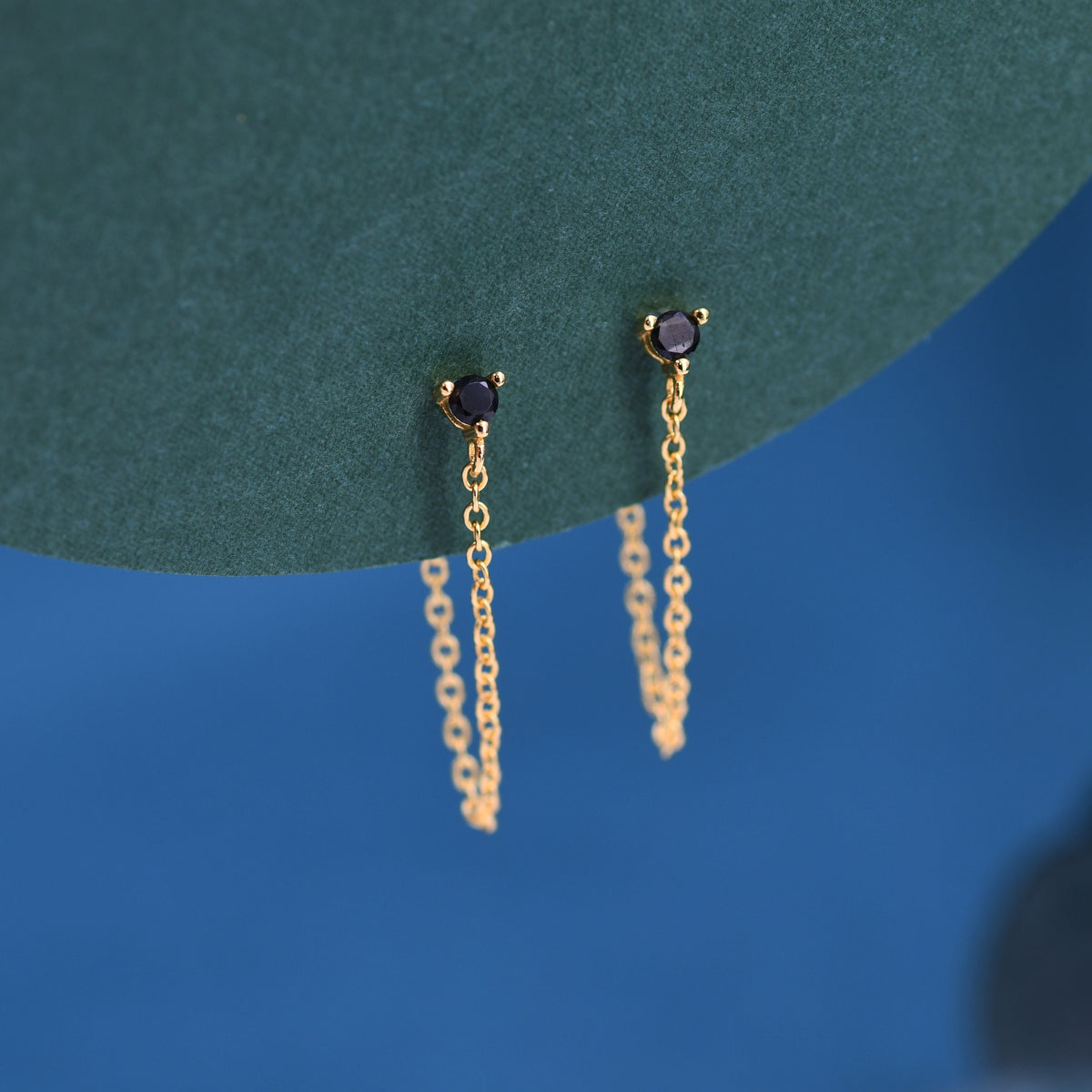 Black CZ and Chain Ear Jacket in Sterling Silver, Silver or Gold, Front and Back Earrings, Two Part Earrings, CZ with Linking Chain Earring
