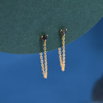 Black CZ and Chain Ear Jacket in Sterling Silver, Silver or Gold, Front and Back Earrings, Two Part Earrings, CZ with Linking Chain Earring