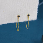 Black CZ and Chain Ear Jacket in Sterling Silver, Silver or Gold, Front and Back Earrings, Two Part Earrings, CZ with Linking Chain Earring