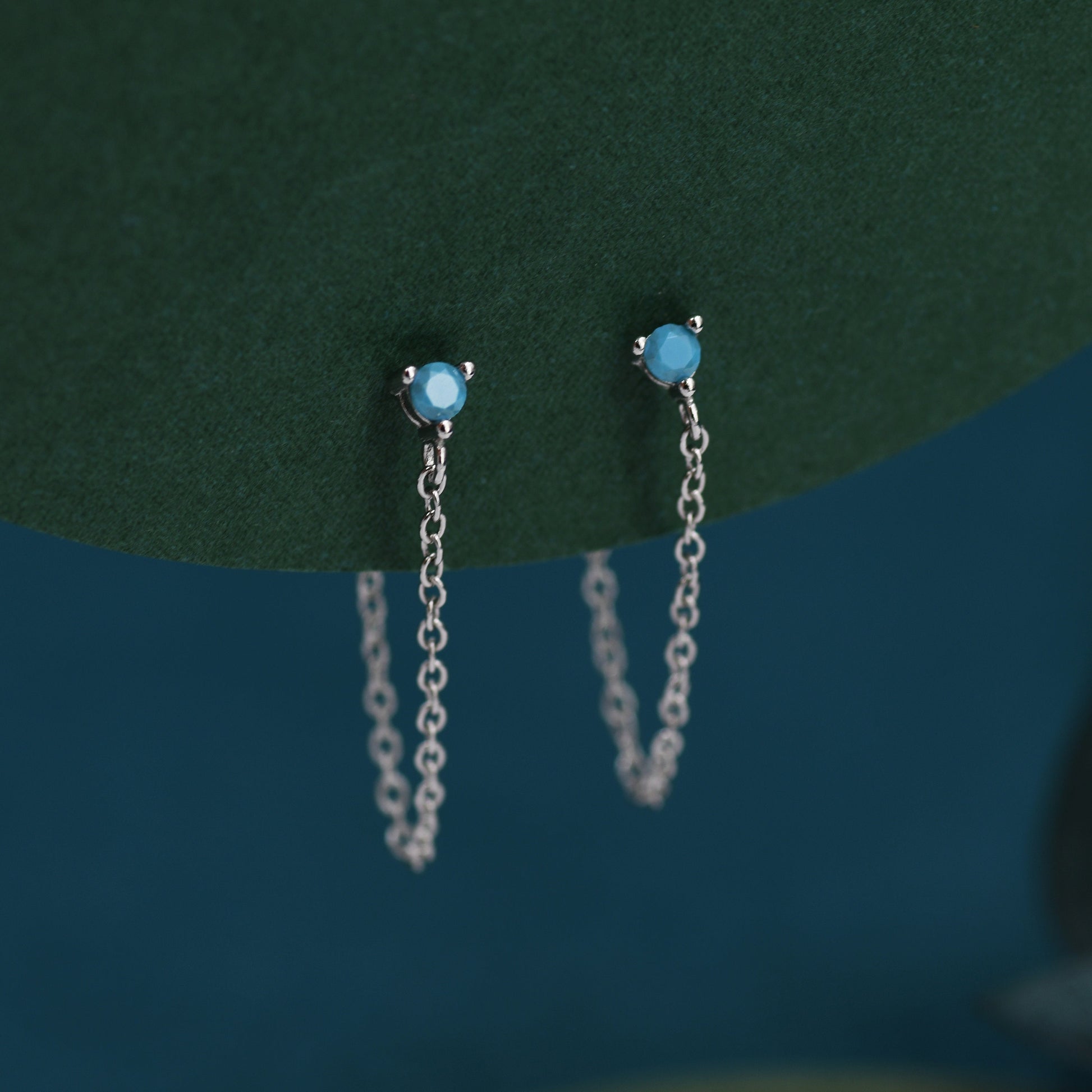 CZ and Chain Ear Jacket in Sterling Silver, Silver or Gold, Front and Back Earrings, Two Part Earrings, CZ with Linking Chain Earrings