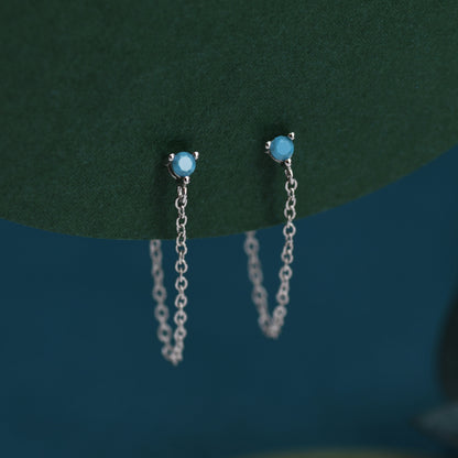 CZ and Chain Ear Jacket in Sterling Silver, Silver or Gold, Front and Back Earrings, Two Part Earrings, CZ with Linking Chain Earrings