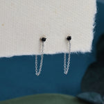 Black CZ and Chain Ear Jacket in Sterling Silver, Silver or Gold, Front and Back Earrings, Two Part Earrings, CZ with Linking Chain Earring