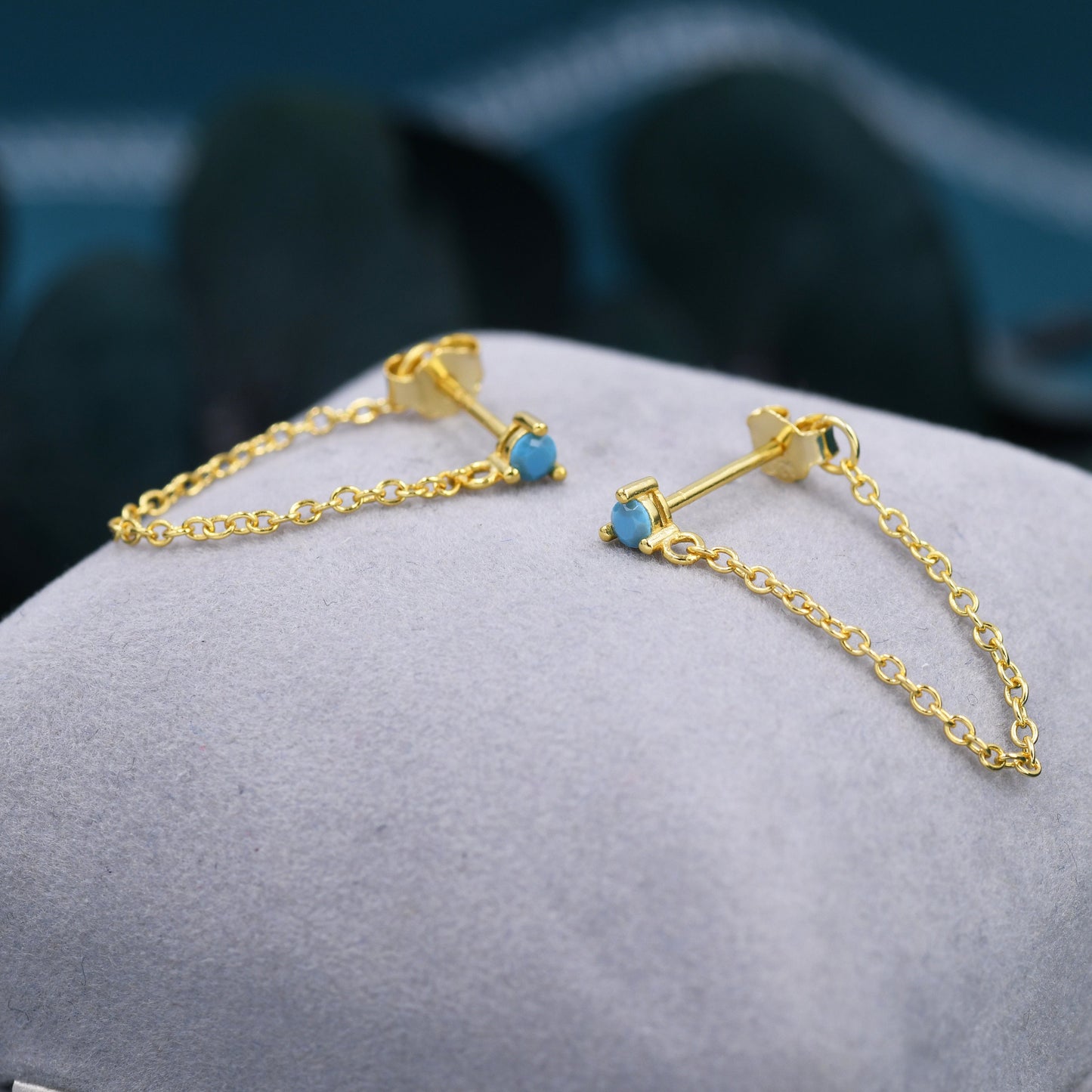 CZ and Chain Ear Jacket in Sterling Silver, Silver or Gold, Front and Back Earrings, Two Part Earrings, CZ with Linking Chain Earrings