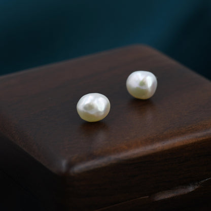 Keshi Pearls Drop Stud Earrings in Sterling Silver, Baroque Pearl, Genuine Freshwater Pearls Earrings, Simple and Minimalist, Contemporary