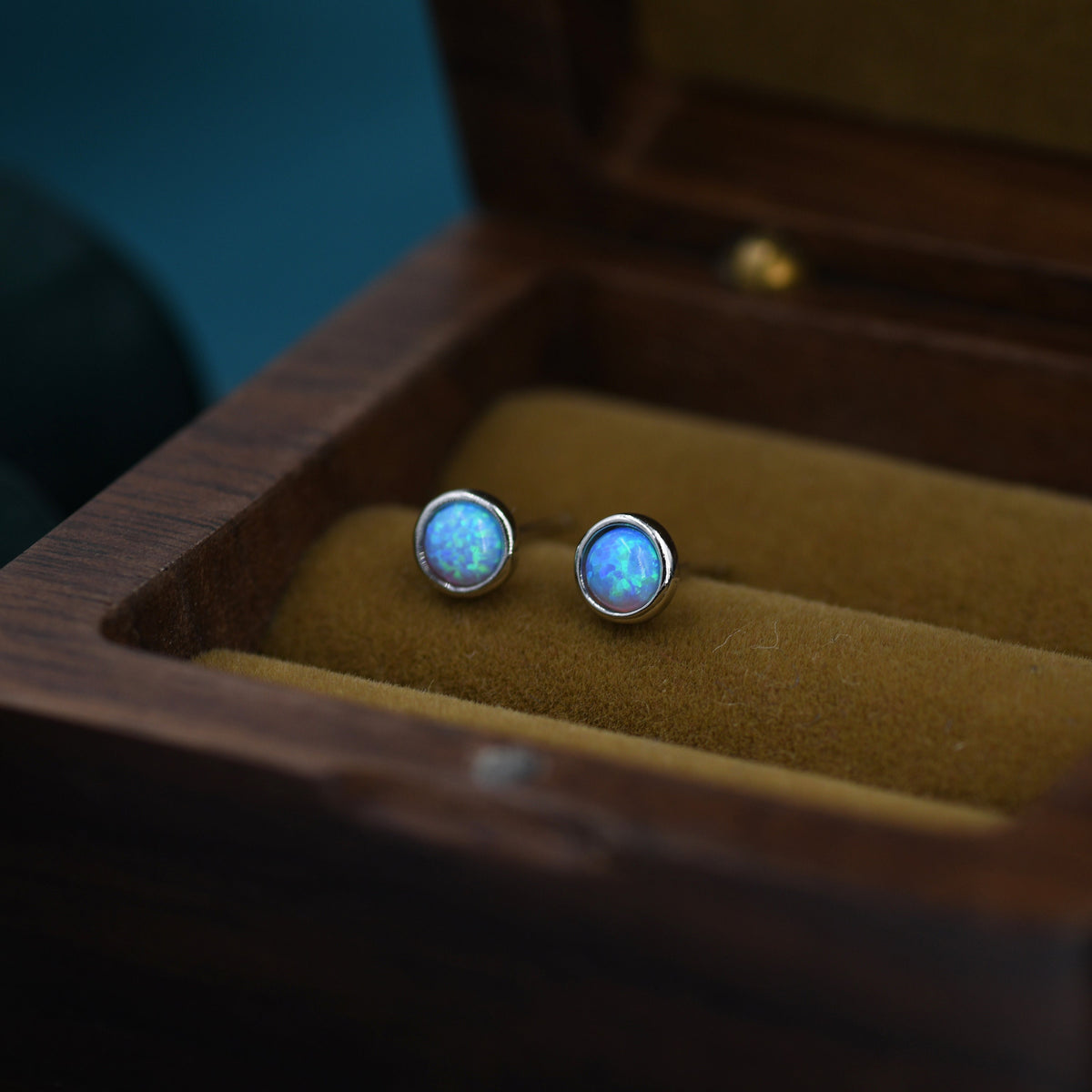 Round Opal Stud Earrings