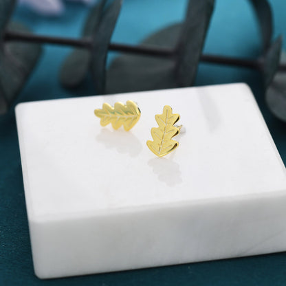 Oak Leaf Stud Earrings in Sterling Silver, Petite Acorn Leaf Earrings, Small Leaf Stud, Nature Inspired