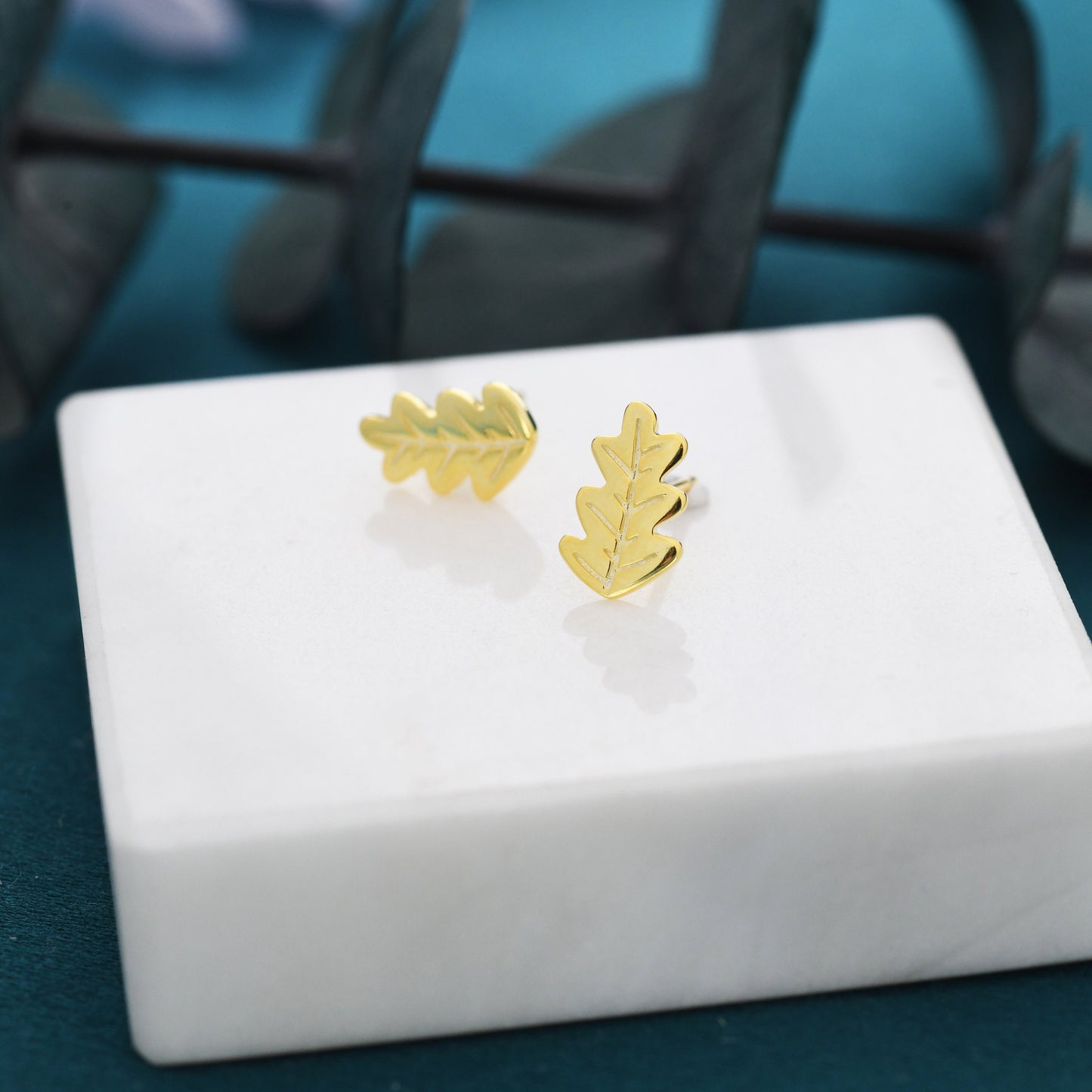 Oak Leaf Stud Earrings in Sterling Silver, Petite Acorn Leaf Earrings, Small Leaf Stud, Nature Inspired