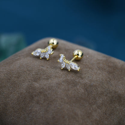 Marquise Cluster CZ Screwback Earrings in Sterling Silver, Silver or Gold, Screw Back Cluster Crystal Earrings, Screwback Earrings