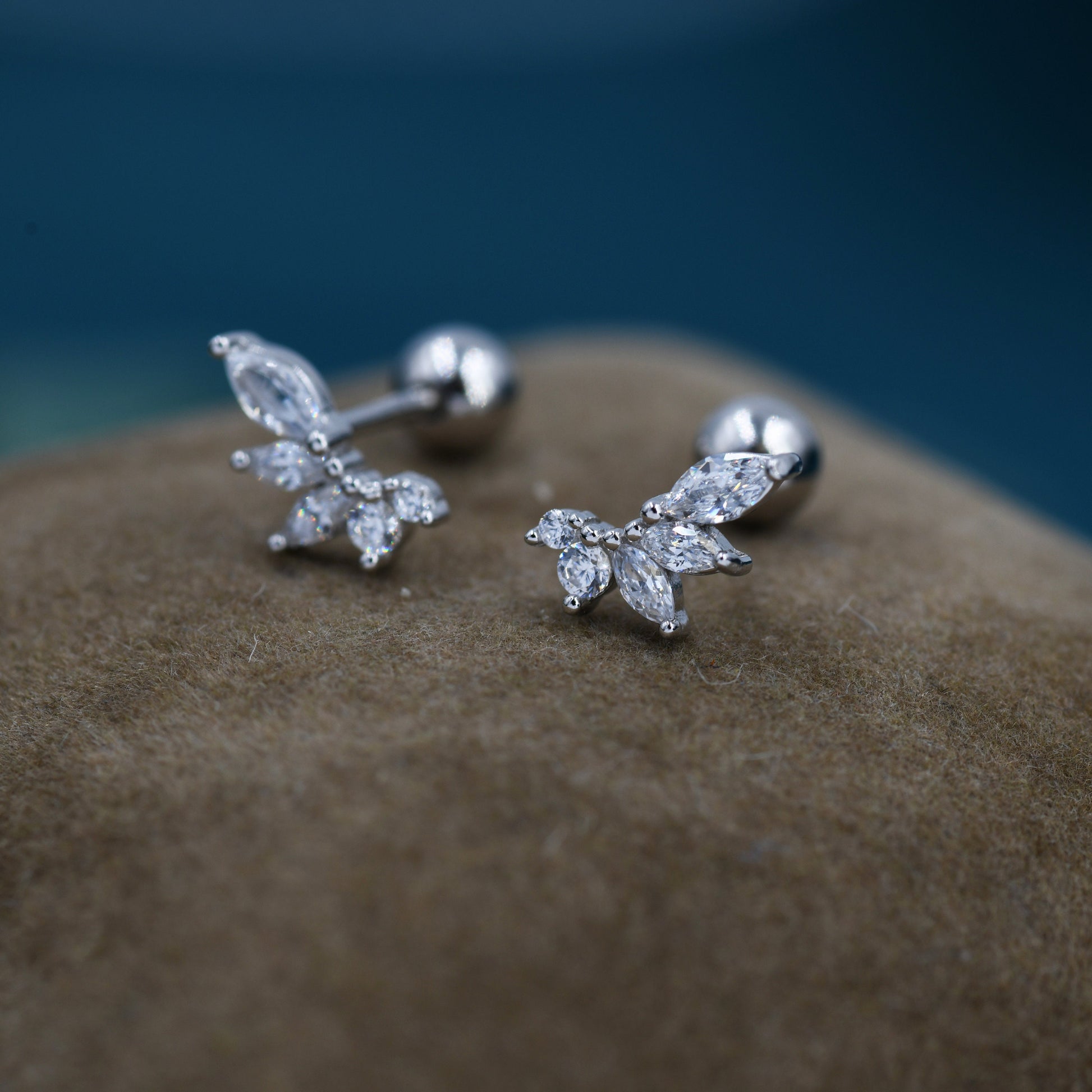 Marquise Cluster CZ Screwback Earrings in Sterling Silver, Silver or Gold, Screw Back Cluster Crystal Earrings, Screwback Earrings