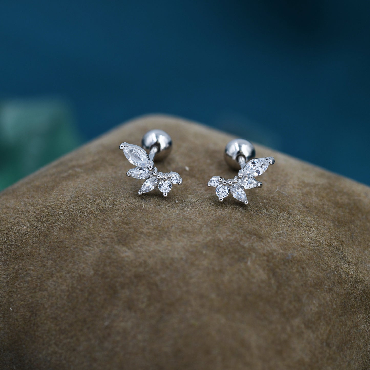 Marquise Cluster CZ Screwback Earrings in Sterling Silver, Silver or Gold, Screw Back Cluster Crystal Earrings, Screwback Earrings