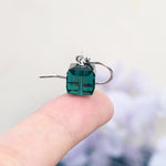 Sale!Emerald Green Crystal Cube Drop Hook Earrings in Sterling Silver, Dark Green Glass Crystal Cube Earrings, Green Square Earrings