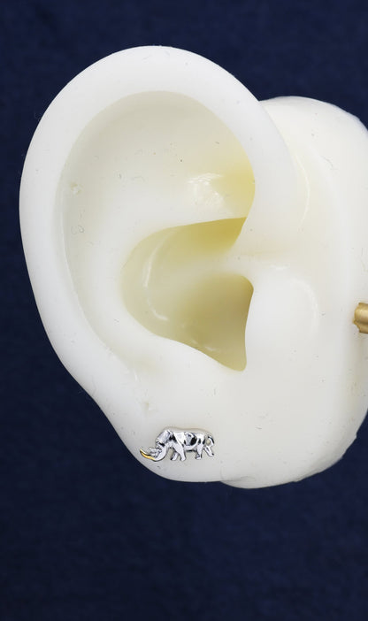 Rhino Stud Earrings in Sterling Silver, Rhinoceros Stud, Safari Earrings, Africa, Nature Inspired, Two Tone Earrings