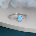 Blue Opal Oval Ring in Sterling Silver, US 5 - 8, Delicate Opal Stone Ring, Blue Opal Ring, Lab Opal Ring