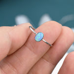 Blue Opal Oval Ring in Sterling Silver, US 5 - 8, Delicate Opal Stone Ring, Blue Opal Ring, Lab Opal Ring