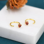 Genuine Garnet Huggie Hoop Earrings in Sterling Silver, 3mm Natural Garnet Open Hoops, Pull Through Threaders, Half Hoops, C Shape Hoops